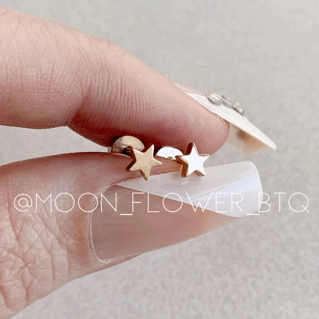Tiny Rose Gold Star Flat Back Earrings Pink - Image 2