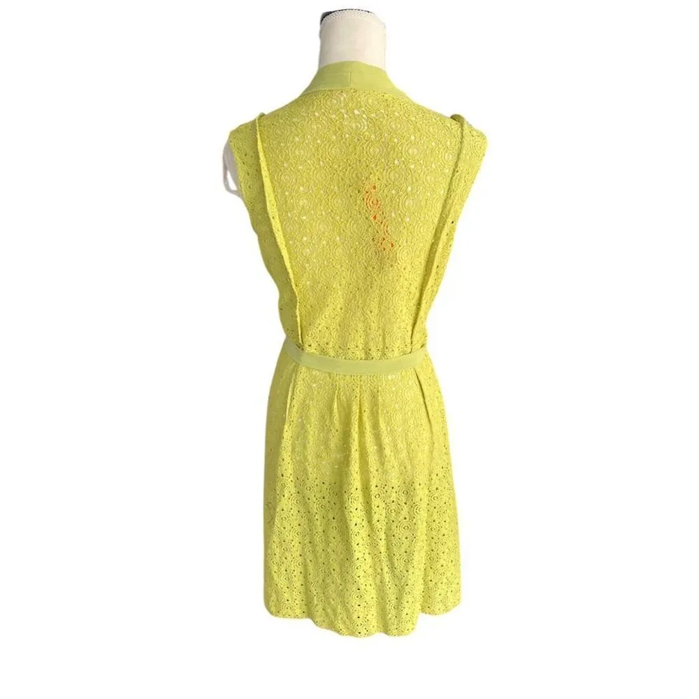 Esley Women's Lime Green Eyelet Sleeveless Wrap Dress Size L Knee Length - Image 2