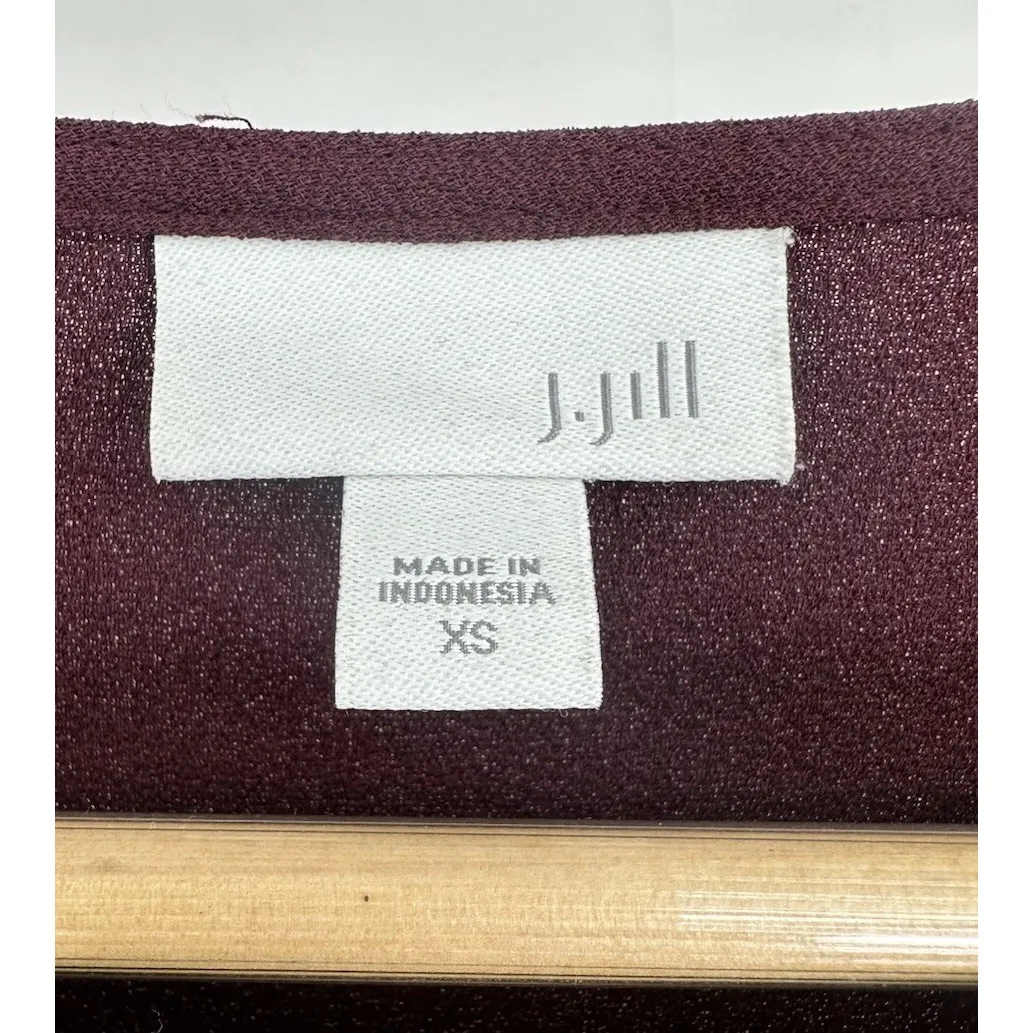 J Jill Womens‎ Blouse XS Burgundy Ruffle Pleated Hem Shirt Top 3/4 Sleeve Red - Image 2