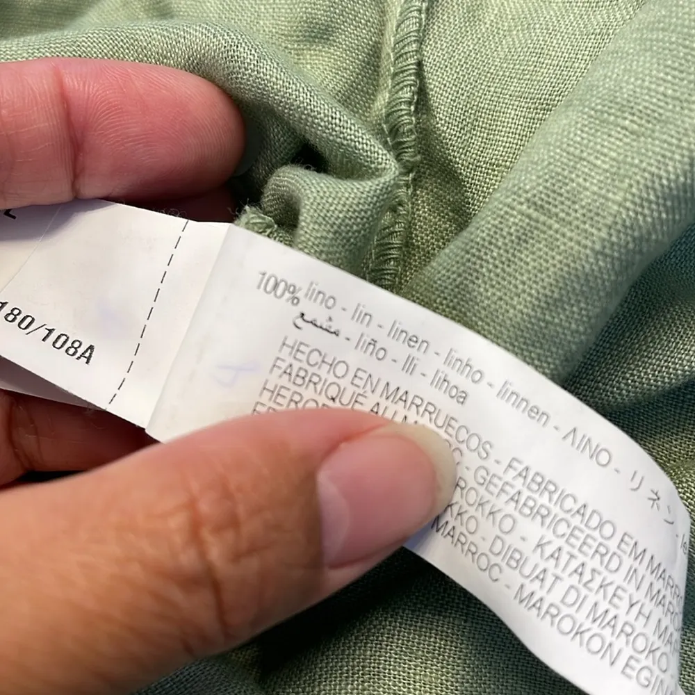 Women's Zara 100% Linen Shirt Basic Light Khaki Green Loose Size XXL NWT #6836 - Image 7