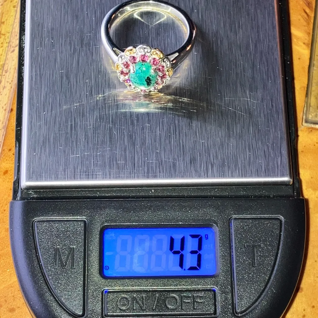 Chrysocolla Orissa Garnet Halo Ring Size 8 Silver - Image 9