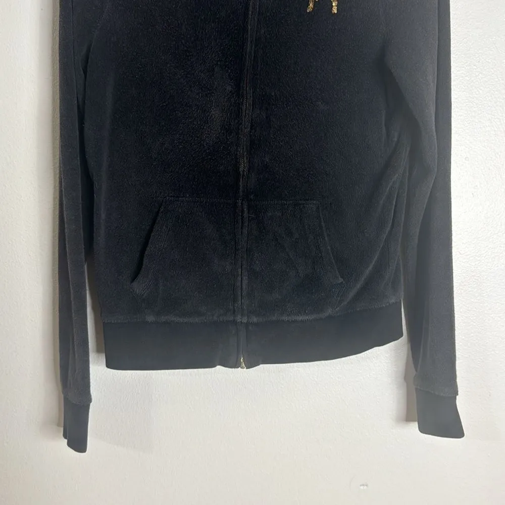 Y2K PINK Victoria’s Secret black zip up love pink sequin jacket size small - Image 4