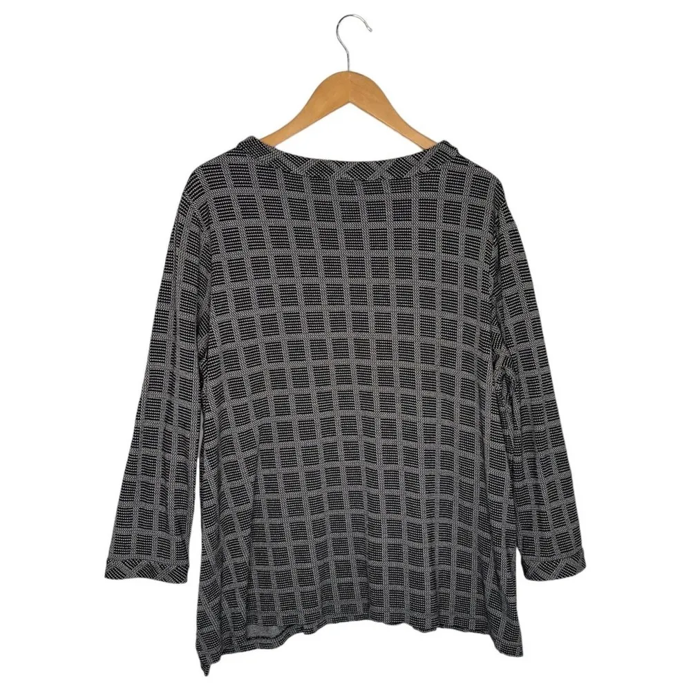 J Jill Top Womens 2X Windowpane Round Neck Long Sleeve Pullover Black Gray - Image 12