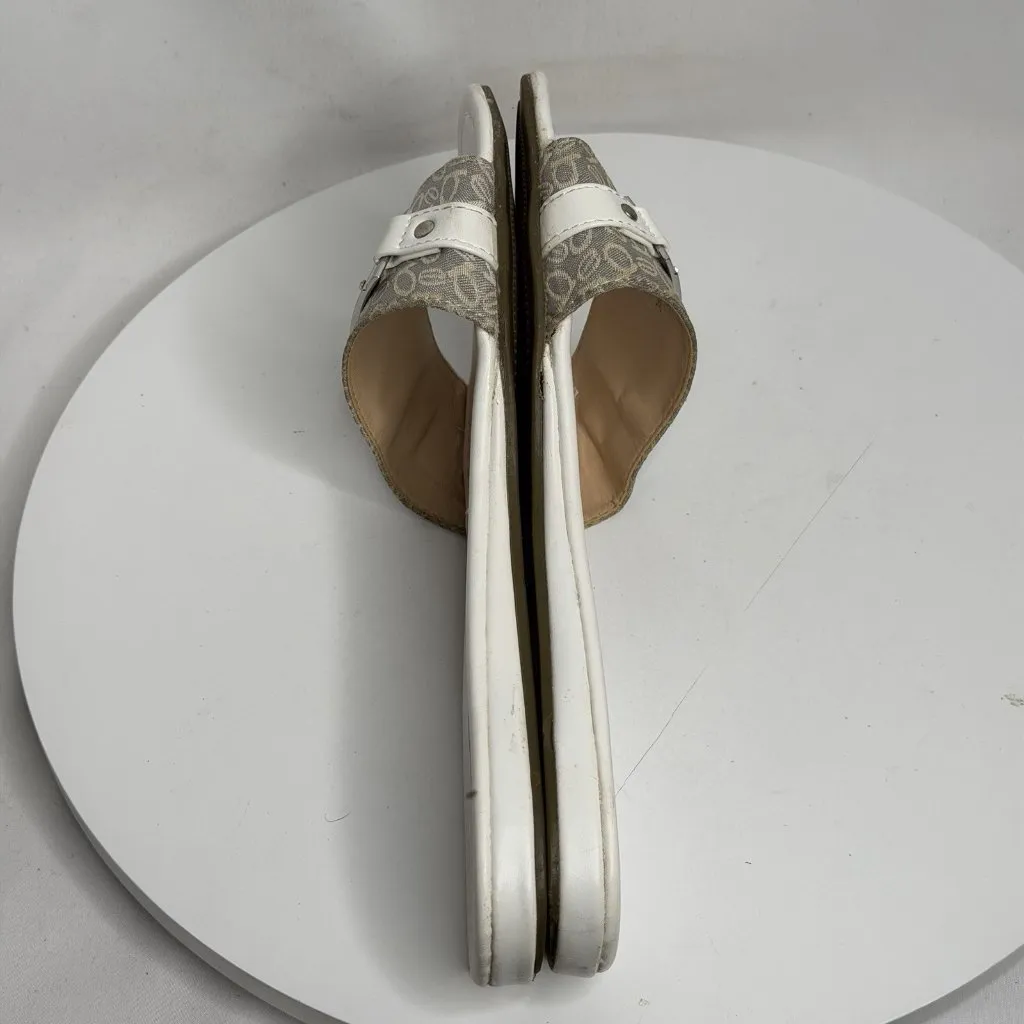 VTG 90s Y2K Bebe Beige Monogram Slide Sandals White Leather Flats Women’s 7.5 - Image 5