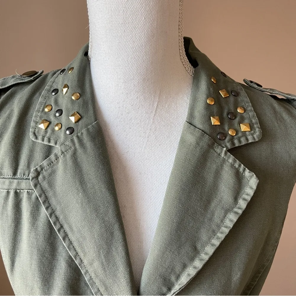 MOD MODELE | Green Sleeveless Studded Utility Jacket Sz L Size L - Image 7