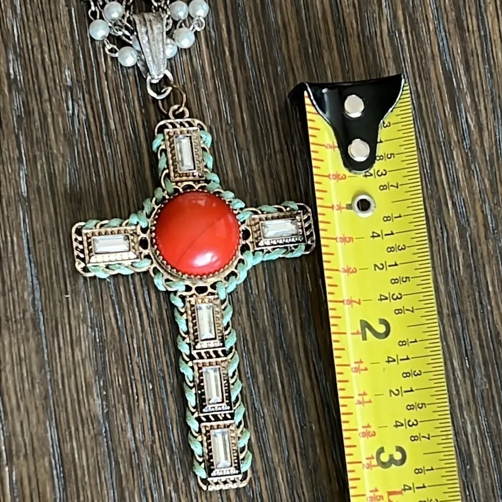 Whimsygoth One of a Kind handcrafted victorian style necklace with Cross pendant Gold - Image 8