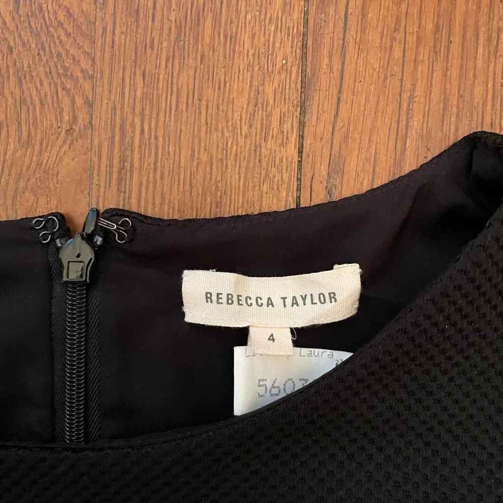 Rebecca Taylor Stacy Textured Fit & Flare Scalloped Flounce Hem Dress Black~4 - Image 13