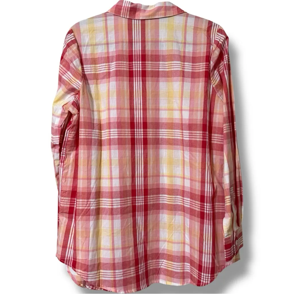 Woman Within women’s size 14/16 pastel plaid long sleeve button front casual top - Image 8