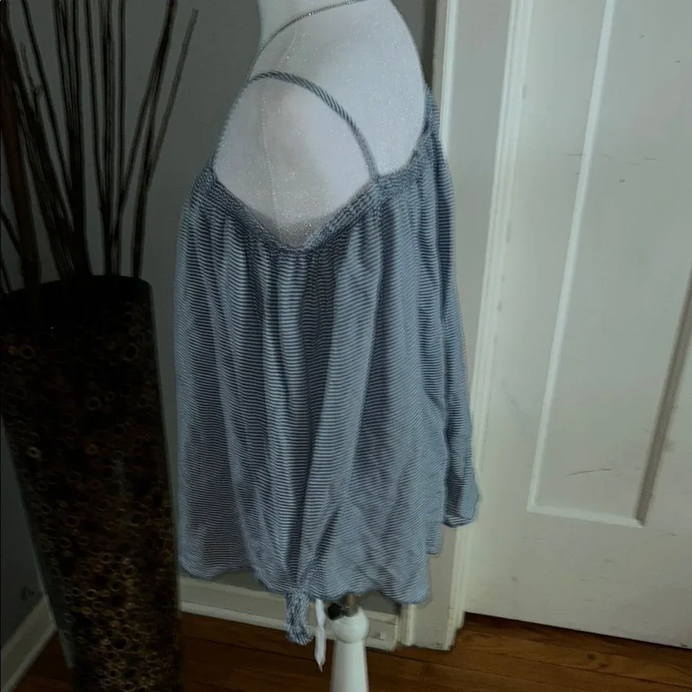 Striped Off-Shoulder Blouse - Blue - Image 4