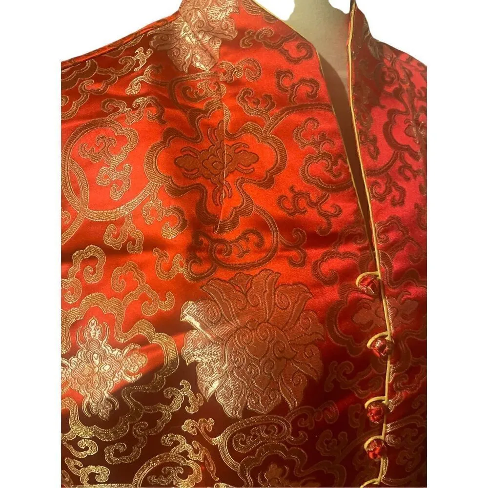Asian Red and Gold Vintage 100% Silk Sleeveless Vest Size XXL - Image 7