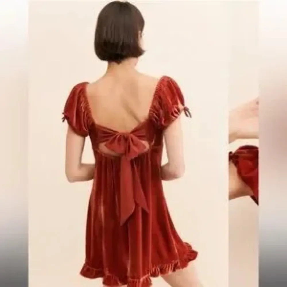 Urban outfitters velvet orange babydoll mini boho croquette fairy dress sz xs - Image 2