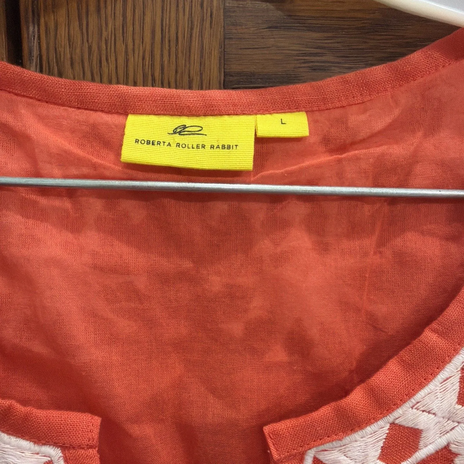 Roberta Roller Rabbit Sweating Orange White Embroidered Linen Tunic Dress Size L - Image 2