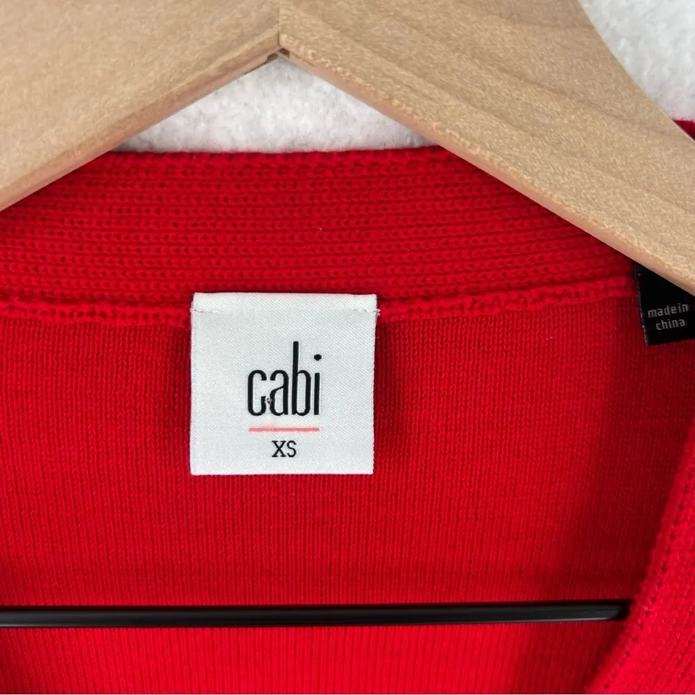 Cabi Picnic Cardigan Red Pink Striped V Neck‎ Sweater Knit Pocket Long Sleeve - Image 5