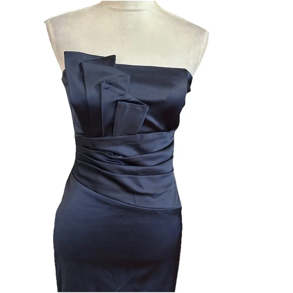 Vintage Cache Navy Blue Strapless Bandage Dress Pleated Sz 6 Party Prom READ - Image 2