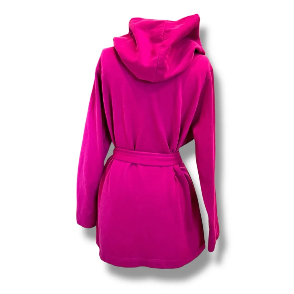 Aerie Hooded Belted Lounge Cardigan Fuchsia Pink Cotton Blend LS XL Cozy Warm - Image 3