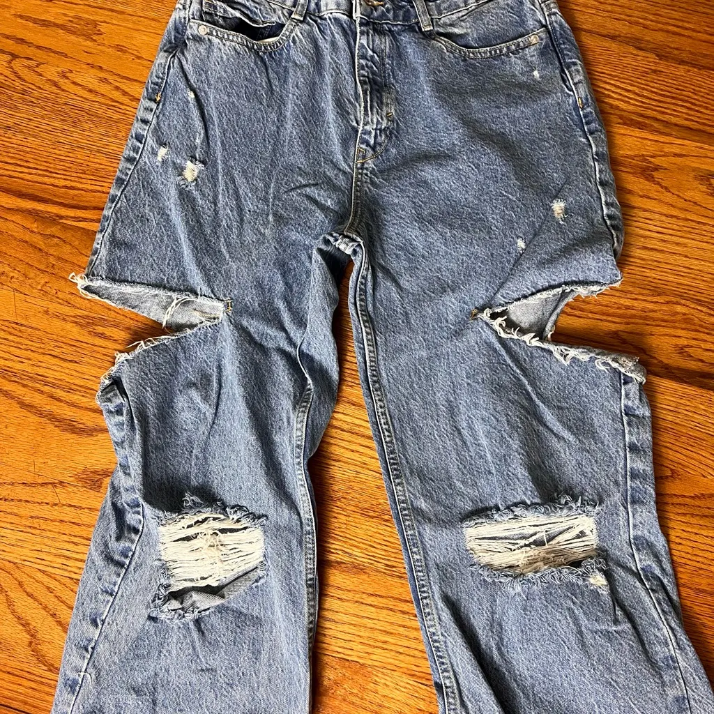 Zara Blue Distressed Straight Leg Jeans - Image 9