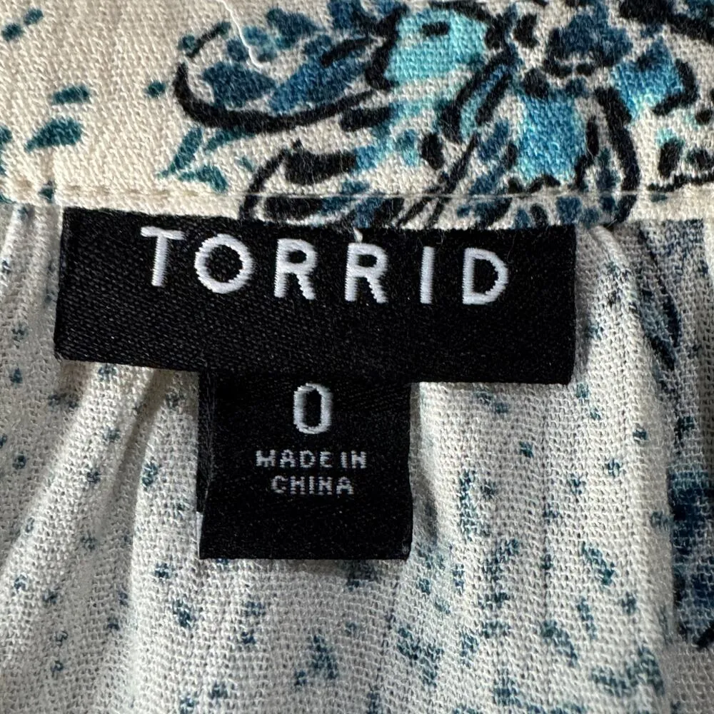 Torrid SZ 0 (Large) Babydoll Top Floral Long Balloon Sleeves Tasseled Keyhole - Image 8