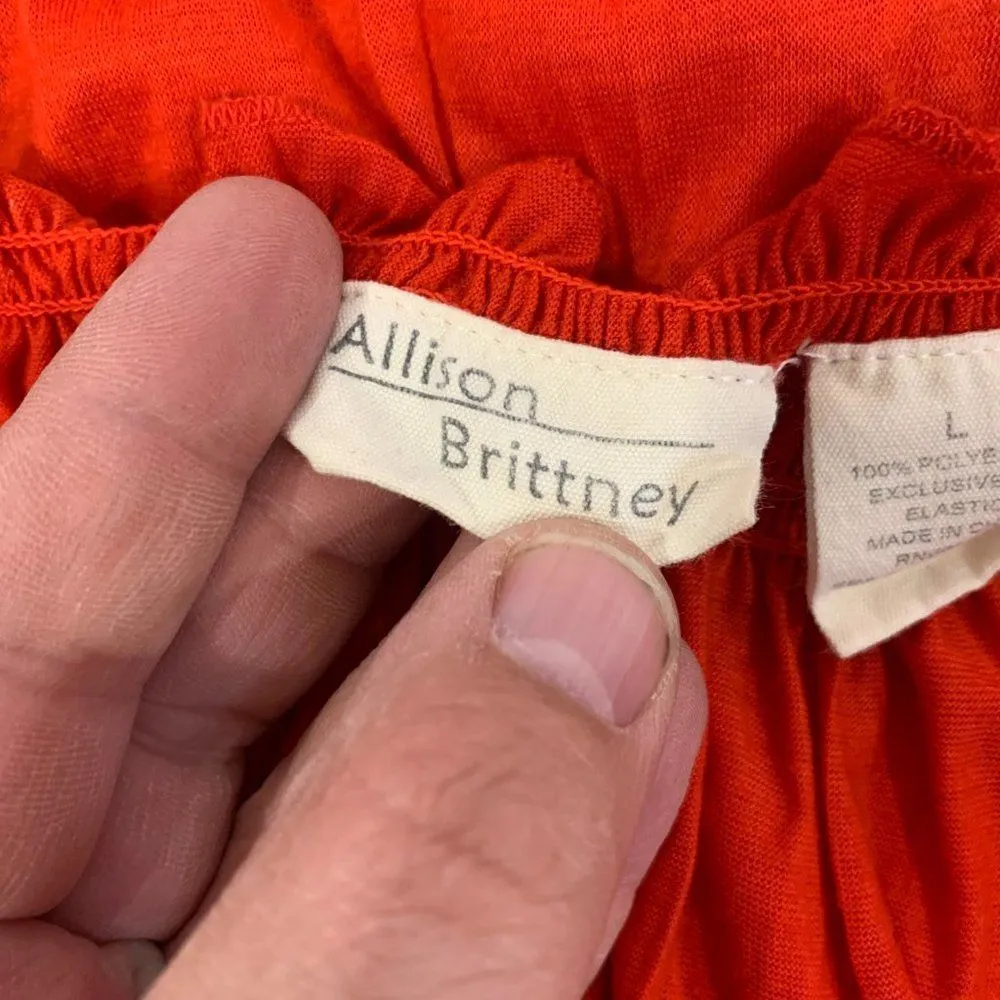 Allison Brittney Women's 3/4 Sleeved Red V-Neck Elastic Waist Blouse Size Large - Image 3