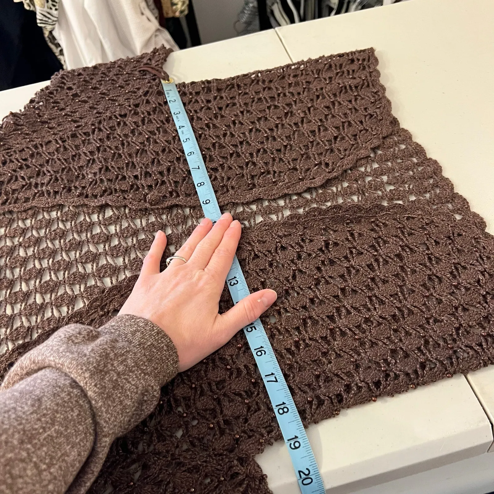 Wet Seal Y2K Vintage Brown Woven Loose Knit Beaded Cardigan Top Size Small - Image 10