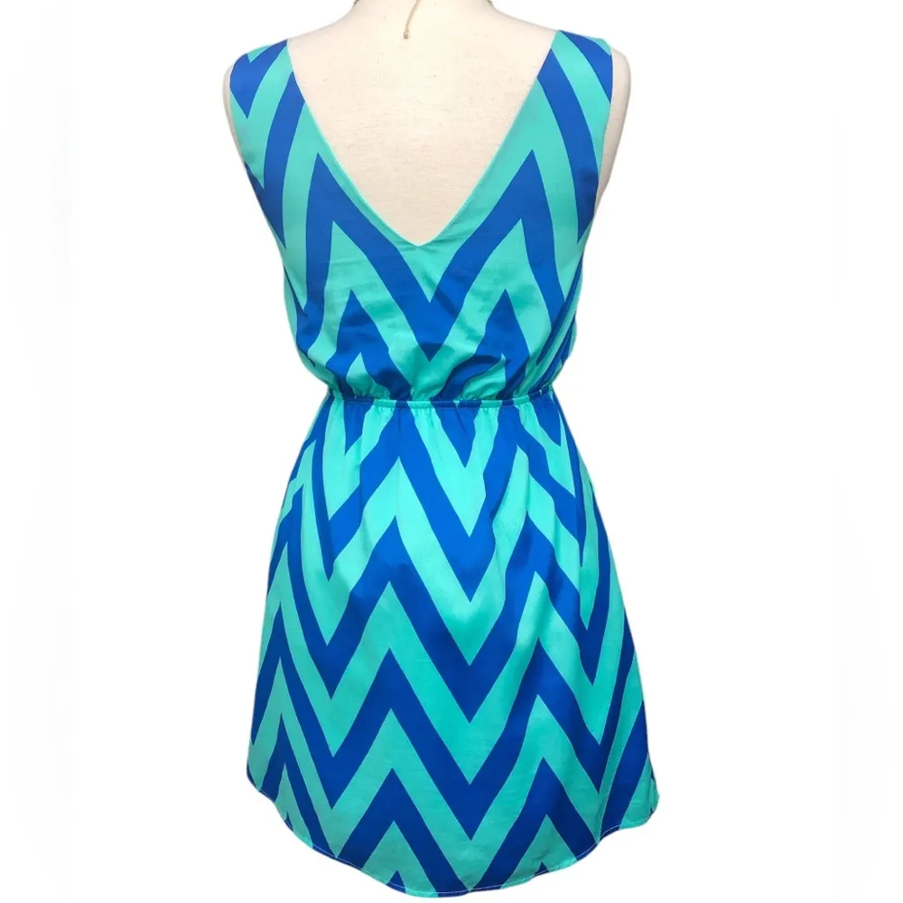 Everly Women's Blue & Aqua Chevron Print A Line Dress - Size Small - Image 6