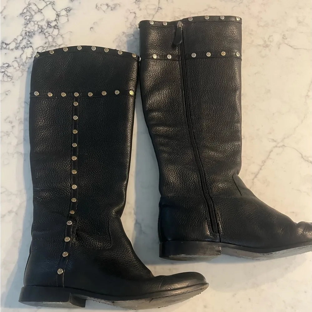 TORY BURCH Womens Black Leather Shoes With Studs Boots Size 9 EUC - Image 2