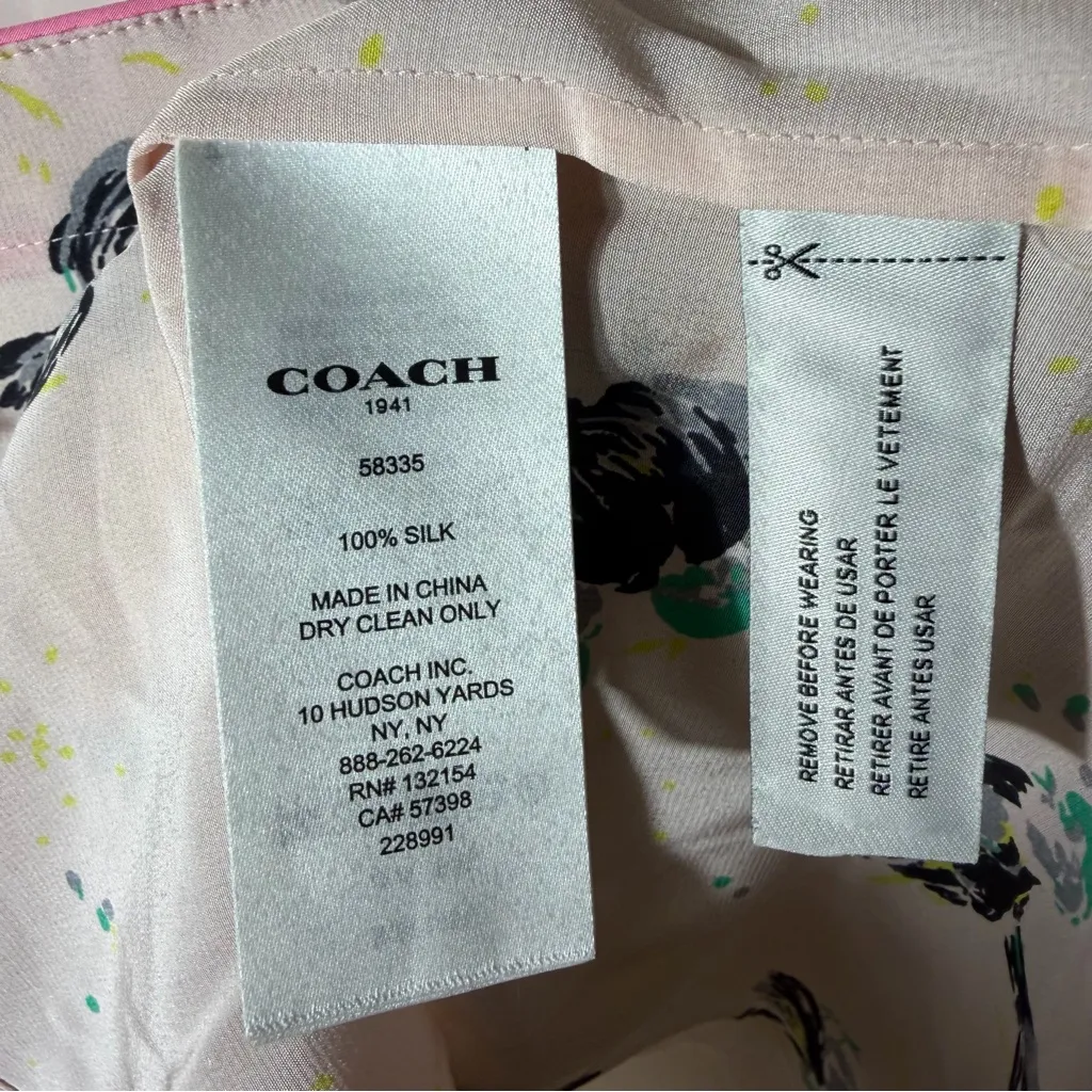 Coach  Silk Button Down Bird Long Sleeve Shirt Size 4 - Image 6