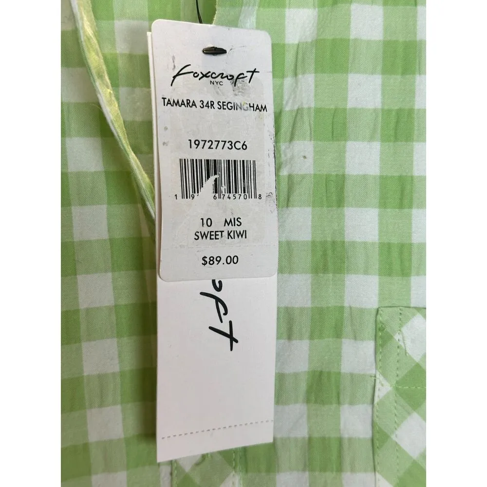 Foxcroft Women's 1972773C6 Size 10 Green Tamra Gingham Seersucker Shirt NWT - Image 9