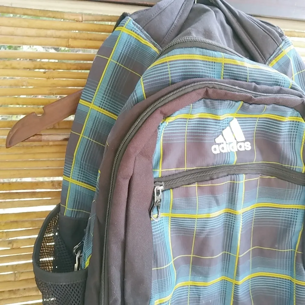Adidas Black Green Plaid Large Backpack - Image 2