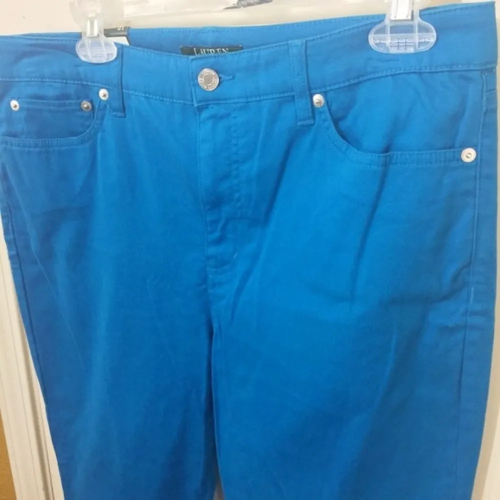 LRL women's size 12 cyan blue curvy slimming fit super skinny crop pants 33x25 - Image 3
