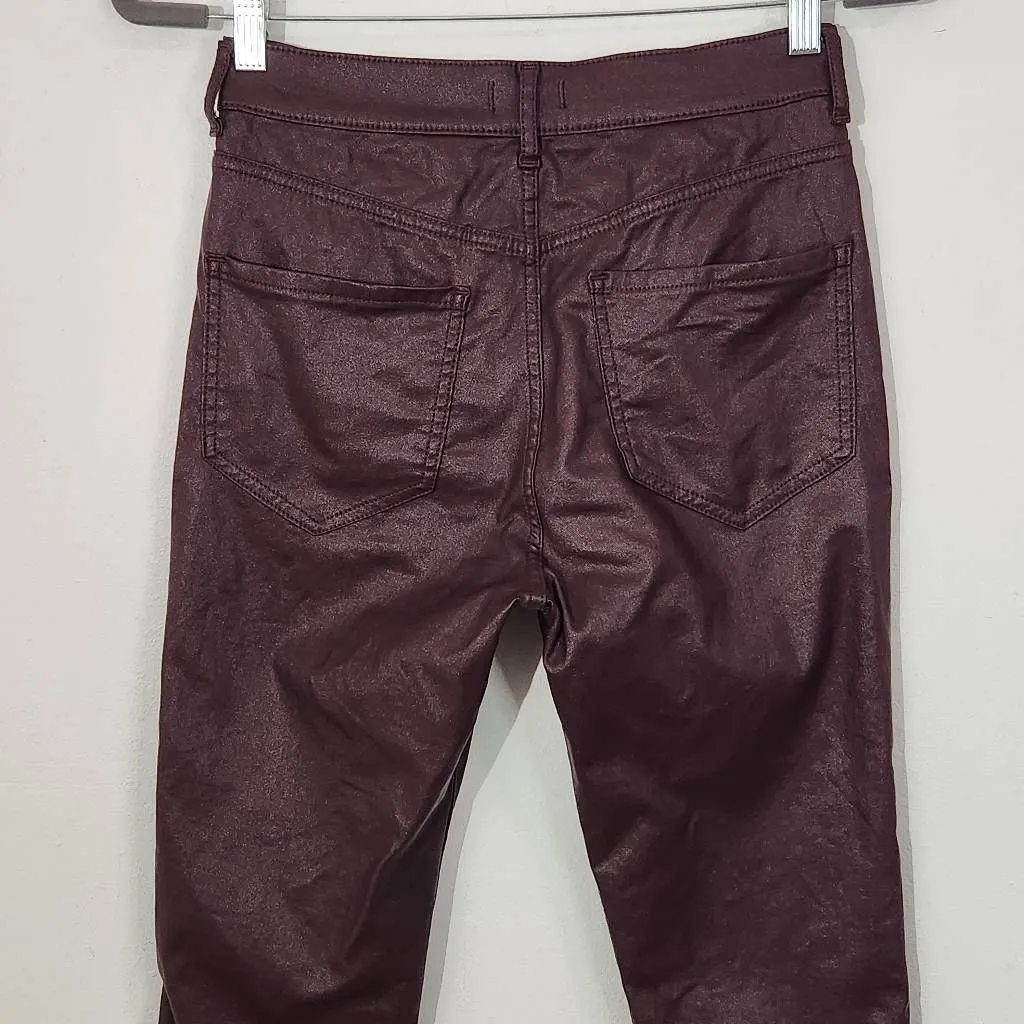 Express Oxblood Skinny High Rise Pants Size 2 Waxed Burgundy Jeans - Image 5