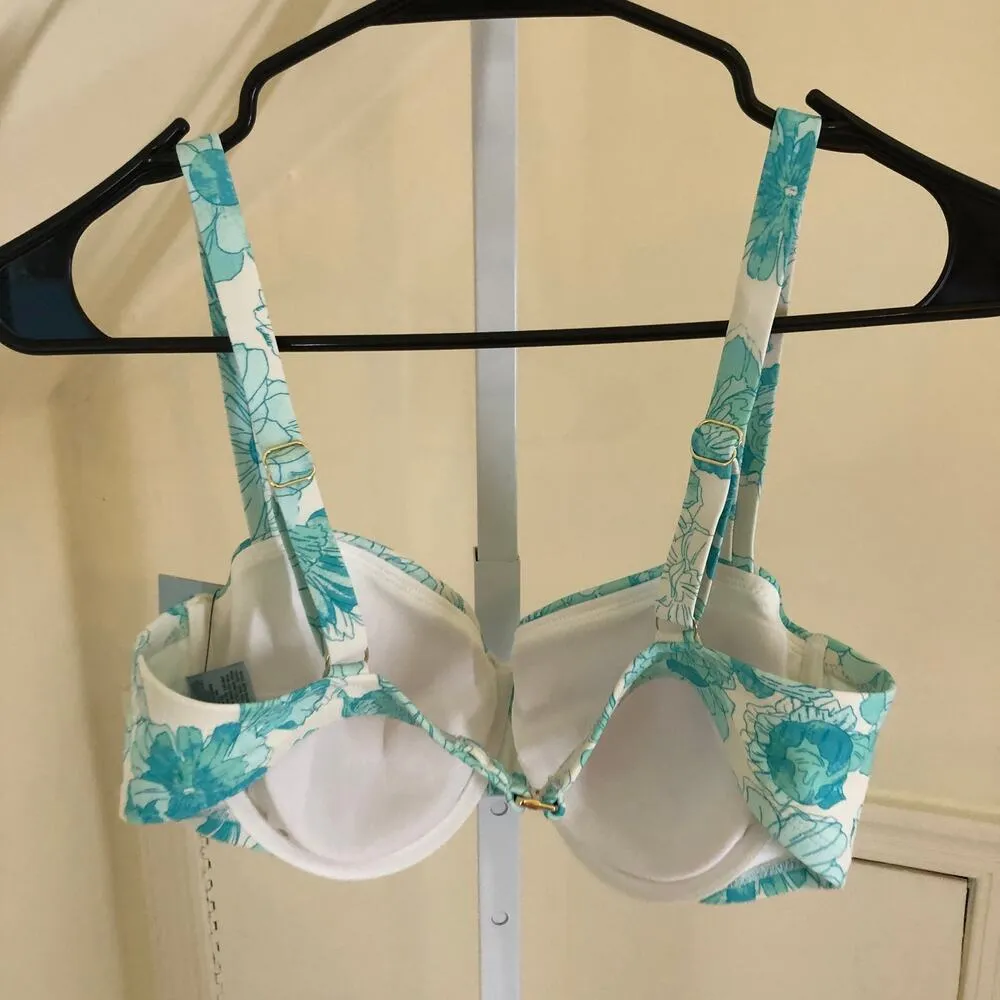 Shade & Shore NWT Womens Floral Print Shirred Balconette Underwire Bikini Top38D - Image 8