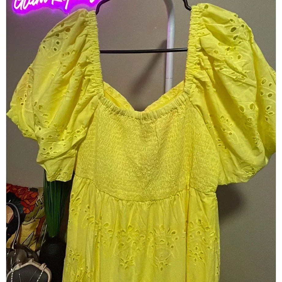 Bright Yellow Cotton Eyelet Dress - Image 3