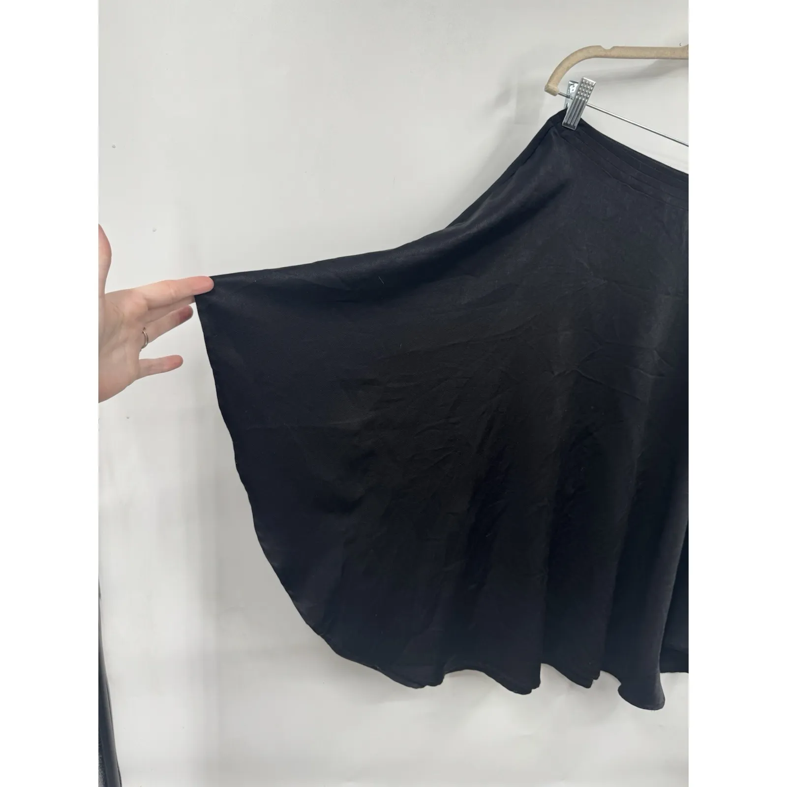 Chicos Black Satin Asymmetrical Skirt Women L/XL Whimsigoth Minimalist Retro - Image 2