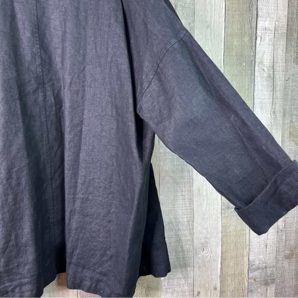 Eileen Fisher Linen Black XL Open Front Long Sleeve Cardigan Jacket w/Pockets - Image 6