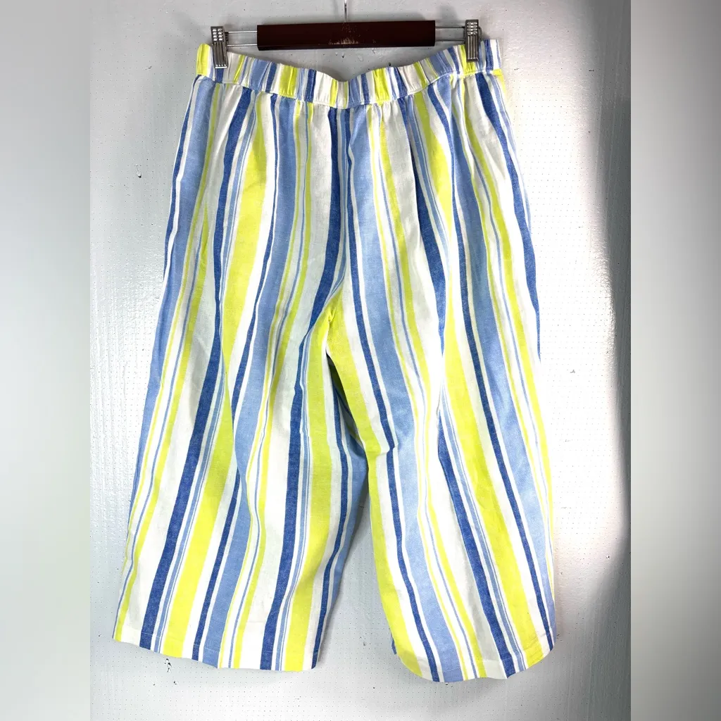 a.n.a L Linen Blend Beachcomber Striped Wide Leg Ankle Pants - Blue and Yellow - Image 2