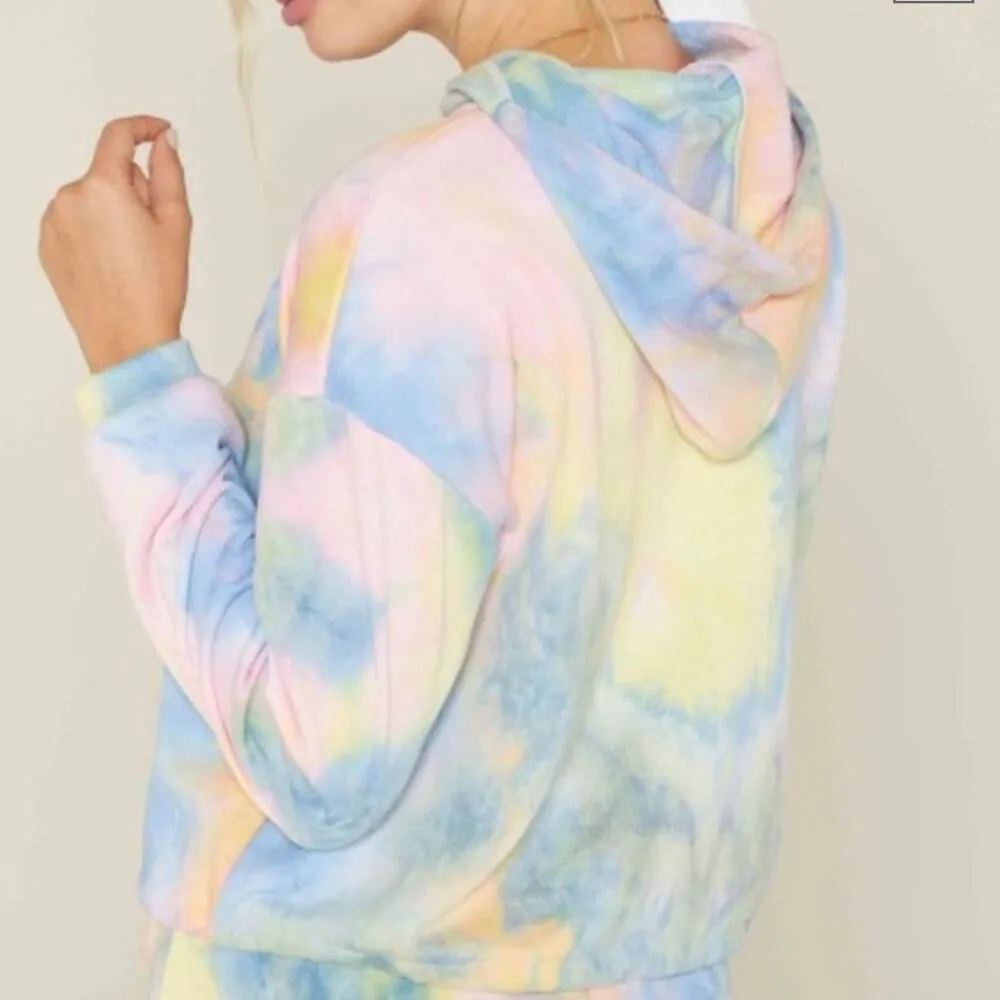 Sadie & Sage Kickback Sky Tie Dye Hoodie Cropped Pink Yellow Blue Size S - Image 8