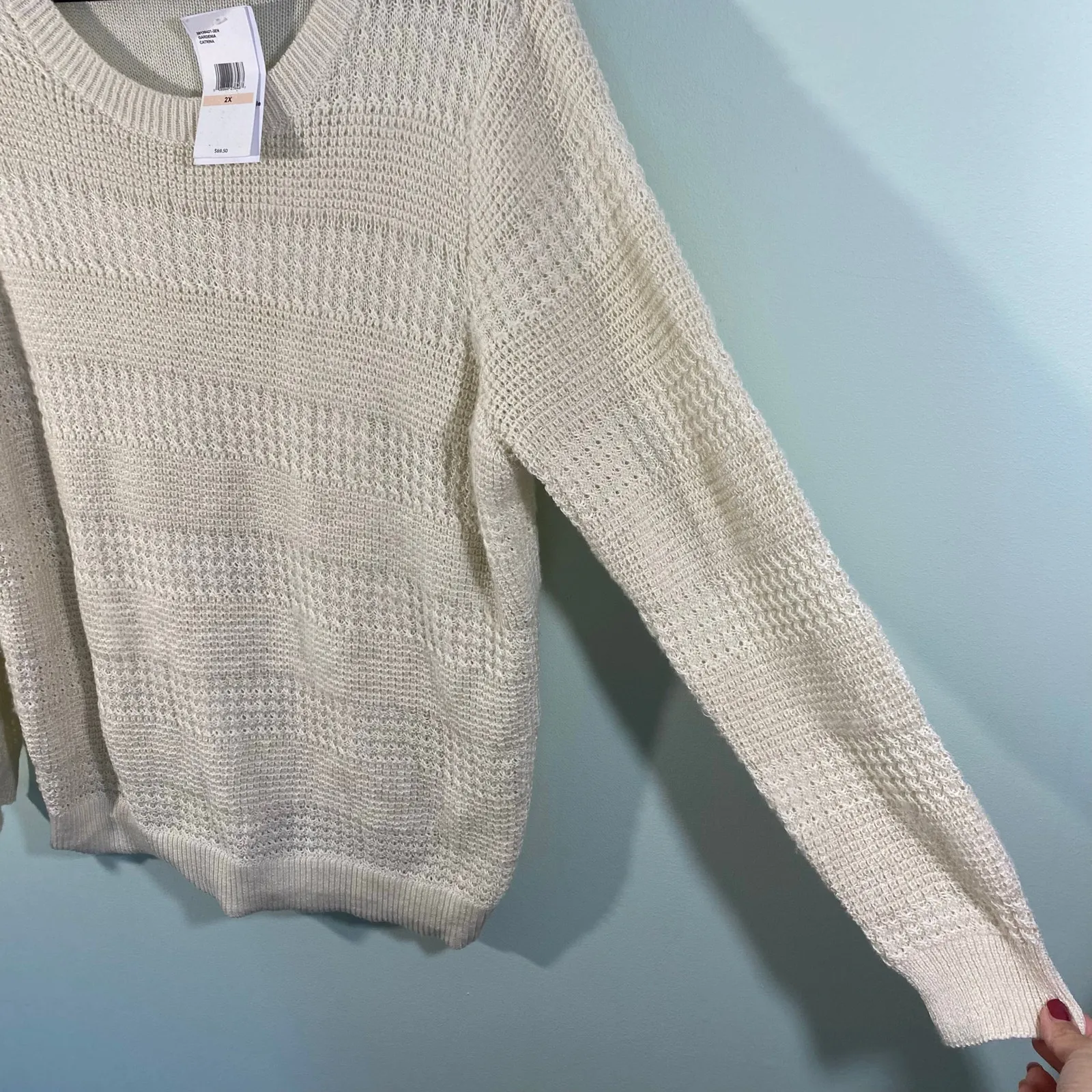 Jessica Simpson Cream Textured Knit Crew Neck Long Sleeve Sweater Size 2X NWT - Image 6