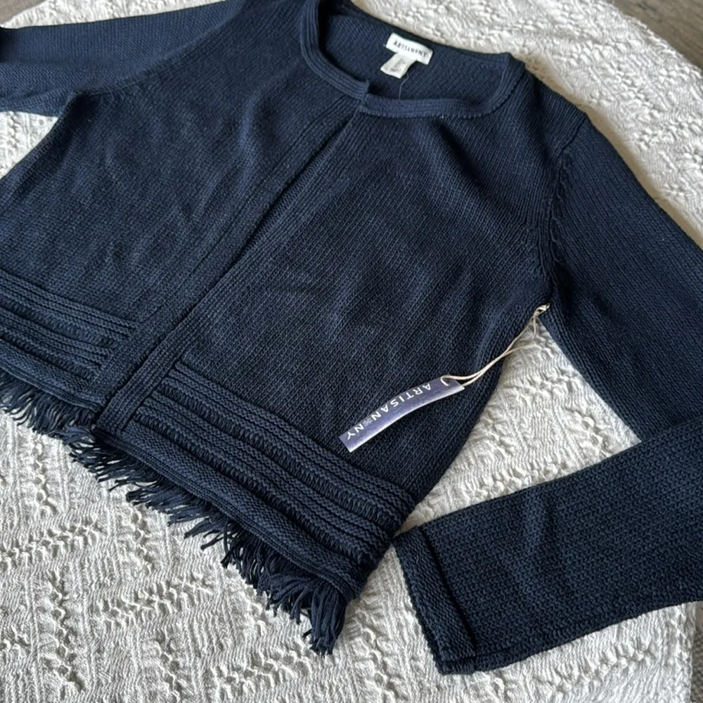 Artisan Ny Blue Knit Cardigan with Fringe Detail - Image 5