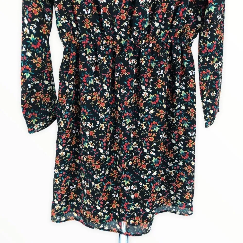 J Crew Mercantile Black Versailles Floral Tulip Hem Long Sleeve Short Dress Sz 4 - Image 7