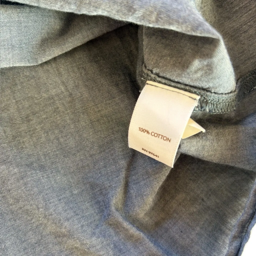 J Jill Chambray Pleated V Neck Button Front Blouse Roll Tab Womens Large Petite - Image 8