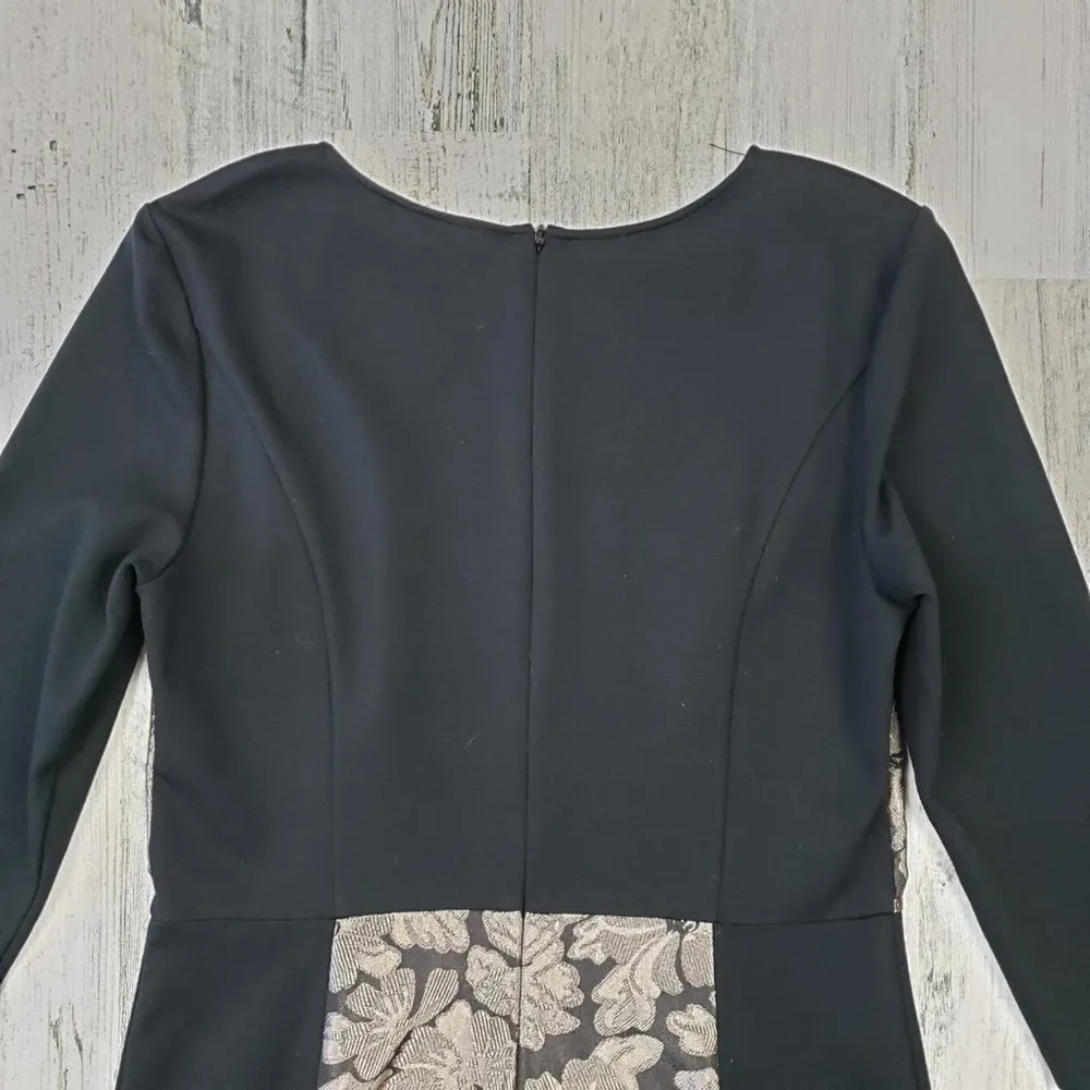 NWOT DKNYC Black Gold Metallic Floral Sheath L/S Mini Dress Women's Size 8 - Image 9