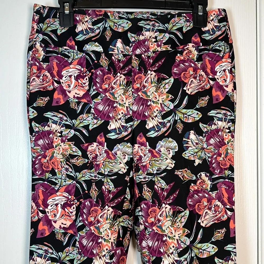 Soft Surroundings Black Tropical Floral Ankle Pull On Pants Size Small EUC #0688 - Image 2