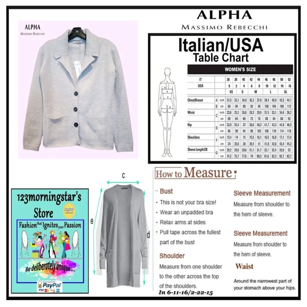 ALPHA MASSIMO REBECCHI 100% Lambs Wool Cardigan Sweater Size: 50 - Image 16