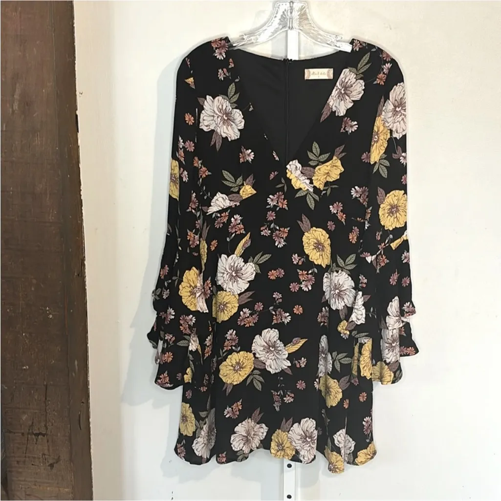 Altar'd State Juliette Dress Black Floral Tiered Ruffle Bell Sleeves Size Small - Image 5
