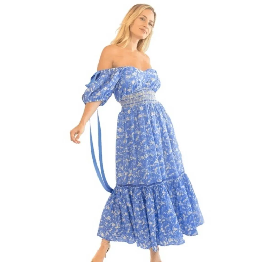 NWT LOVESHACKFANCY Angie Maxi Dress Blue Jay COTTON SZ6 - Image 2