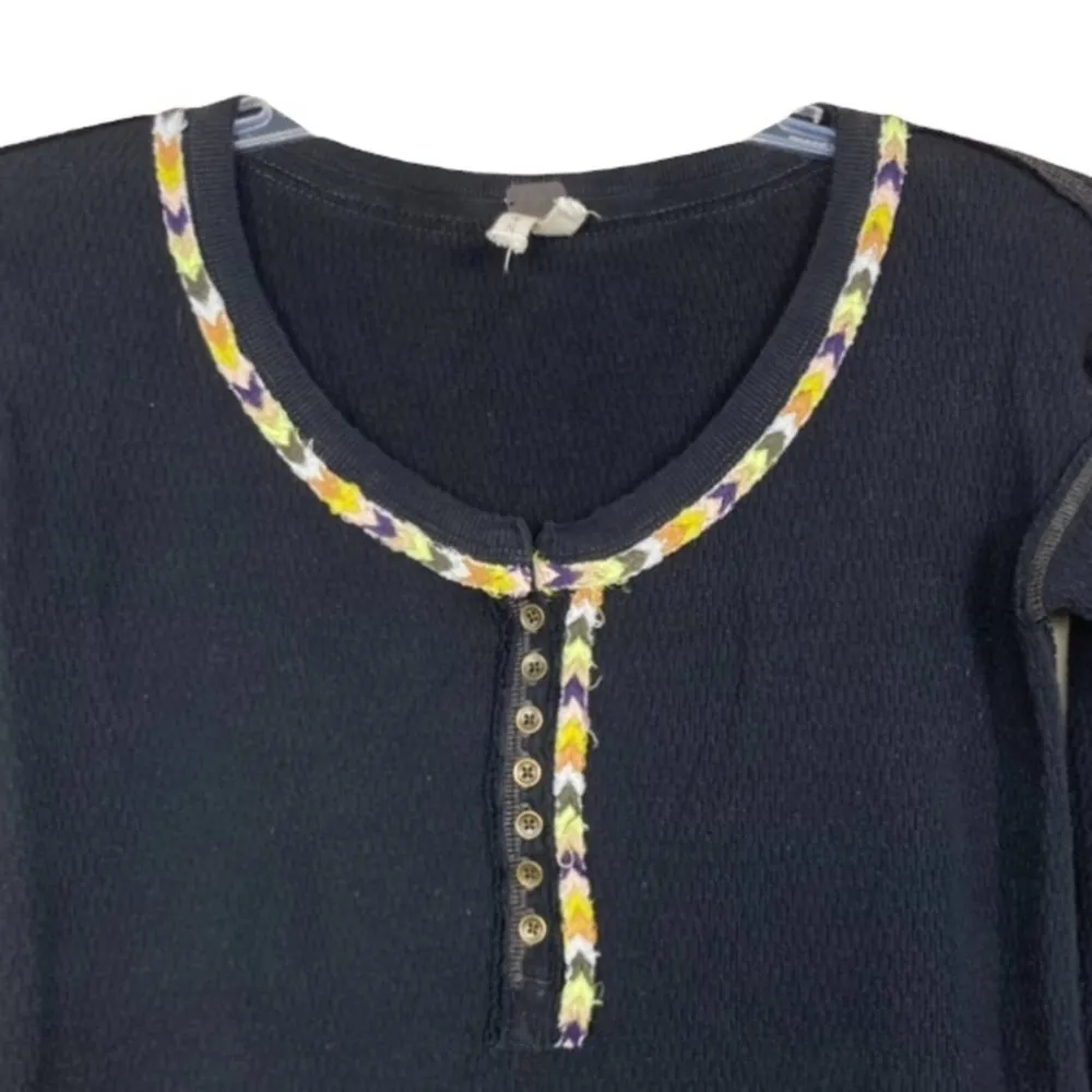 Free People We The Free Black Thermal Henley Sz S - Image 2