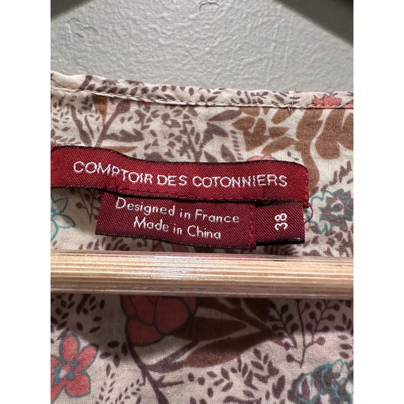 Comptoir des Cotonniers Pink Beige Floral Lightweight Shirt Dress Size 38 US 6 - Image 3