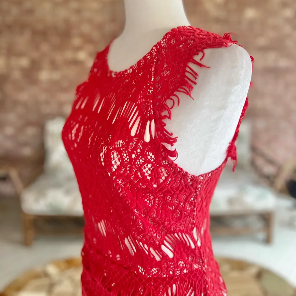 Tea & Cup Dress Bodycon Mini Lace Ruched Red M (jrs) Party Wedding Prom Holiday - Image 8