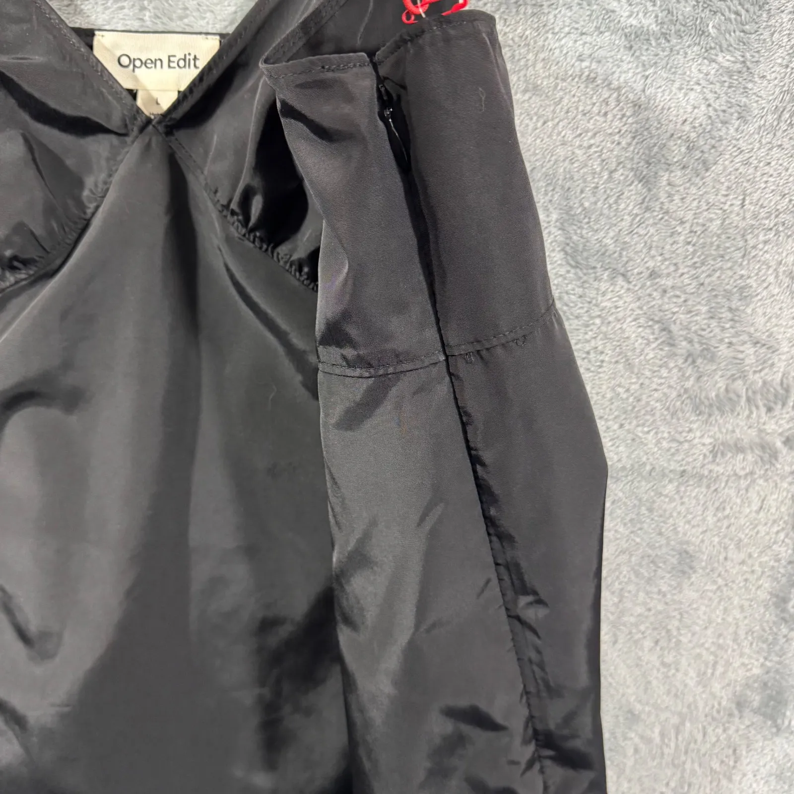 NWT Open Edit Black Spaghetti Strap Mini Dress with Side Slit Pleats Size L - Image 7