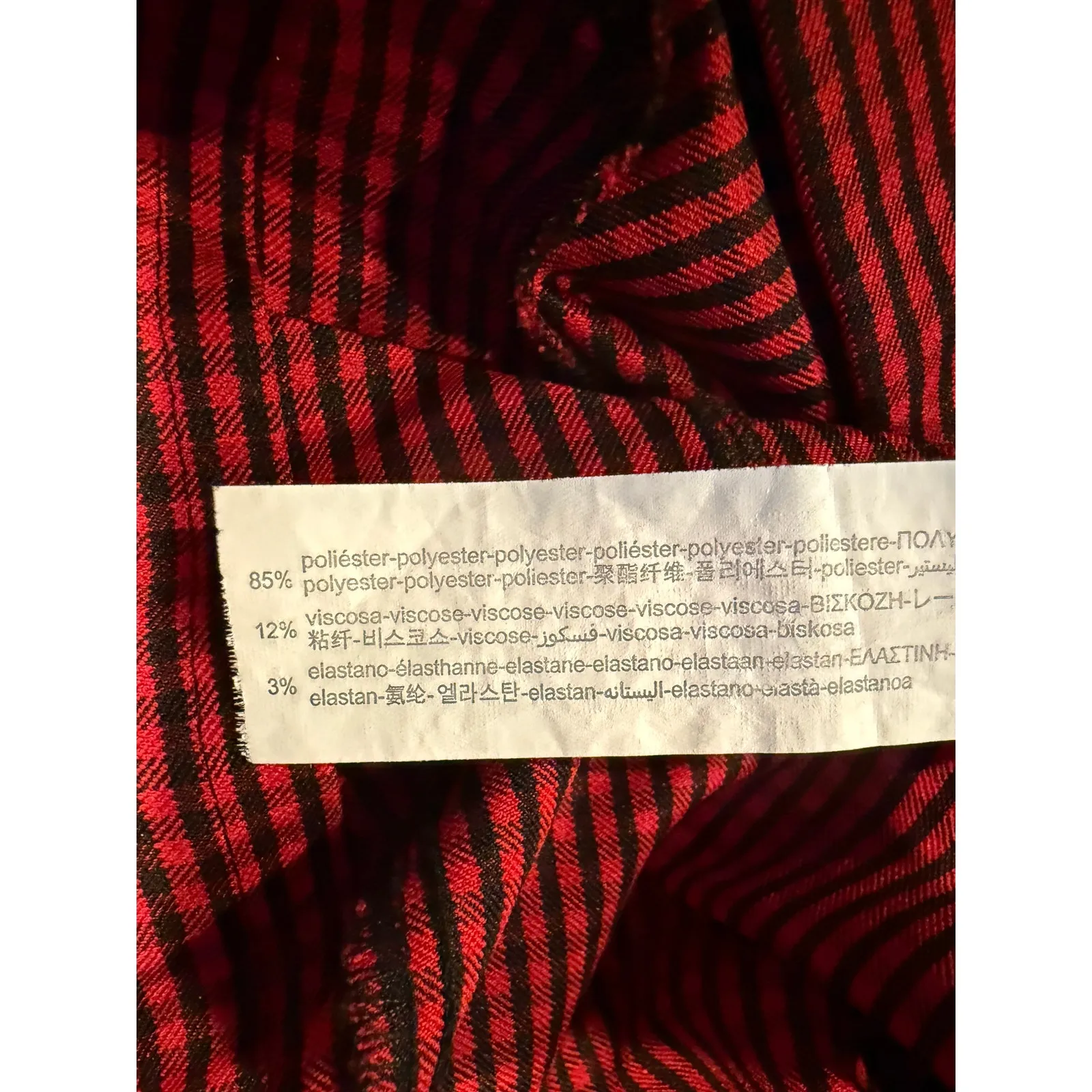 ZARA High Rise Stretch Gingham Flat Front Skinny Pants Button ZipUp L Red Black - Image 9